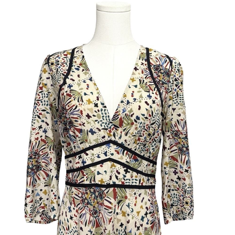 BWT Ba&sh Fazia Medallion Print Maxi Dress Size 2 / M Beige With Black Trim $420 - Picture 4 of 16